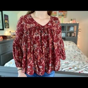 NWOT | Altar’d State Maroon Shirt | Babydoll Shirt